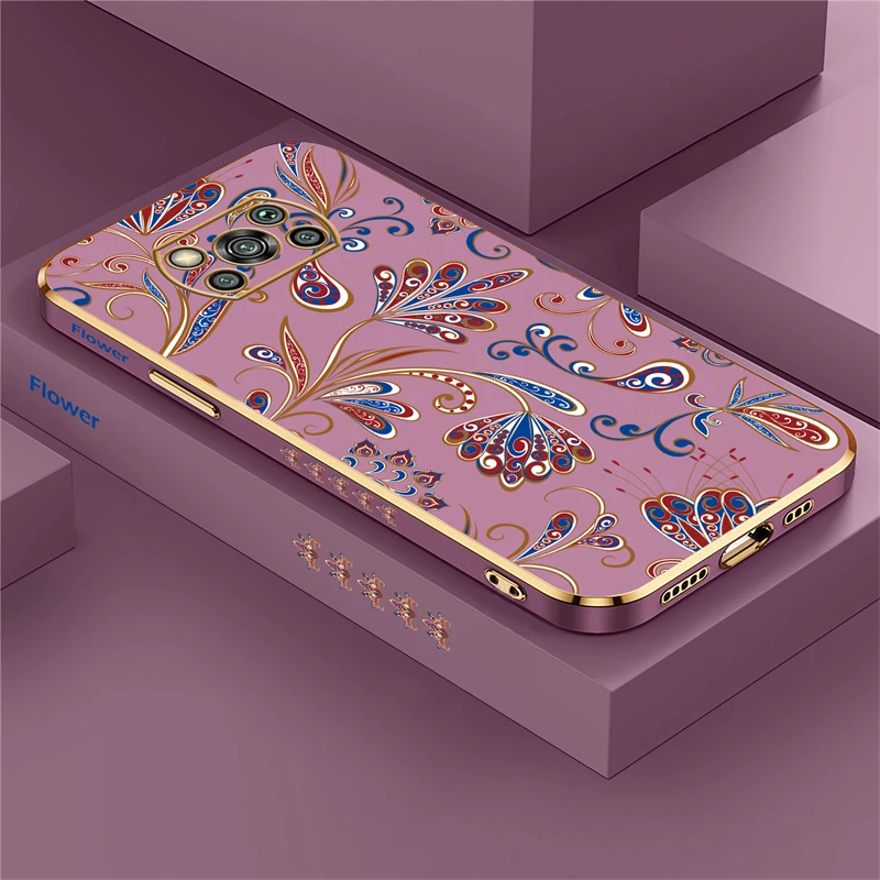 Luxury Plating Silicone Soft Cover with Patterned Floral Design