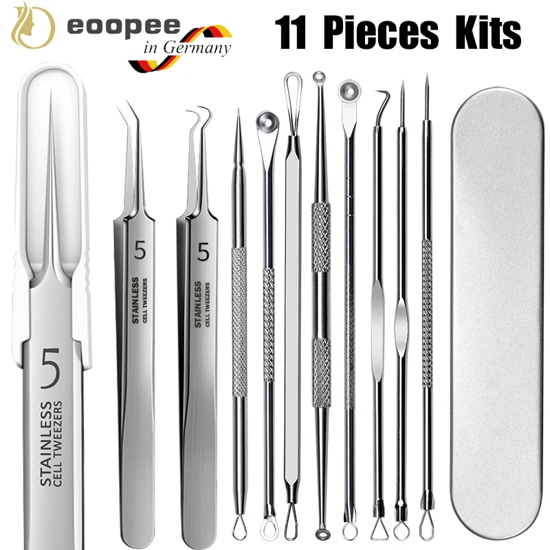 11PCS Ingrown Hair Tweezers Acne Blackhead Removal Needles Black Dots Cleaner Pore Cleaner Deep Cleansing Face Skin Care Tools pimple patches beauty acne tools star shaped invisible acne removal pimple patch fade face spot repair for face healing