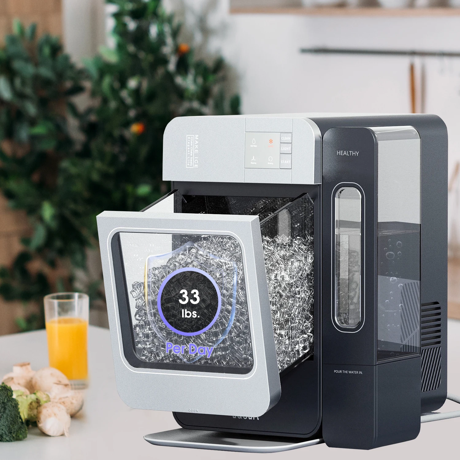 IC1501 AQUART Household Nugget Ice Maker with Thick Insulation Portable Self Cleaning Pellet Ice Machine Quietly
