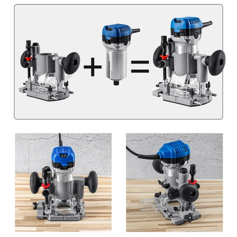 Elektrische Trimmer-Unterlage, Einsteck-Tilt-Basis 65mm, Staubabsaugungsabdeckung für Fräsen, Verstellbare Holzbearbeitungs-Schlitzbasis, Schnitzzubehör – Detail 3