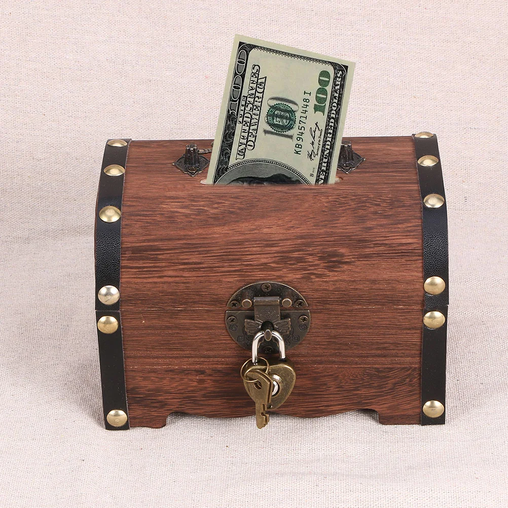 

2 Pcs Treasure Chest Piggy Bank Saving Jewelry Boxes Wooden Pirate Chests For Storage Jewlery Trinket Case Vintage