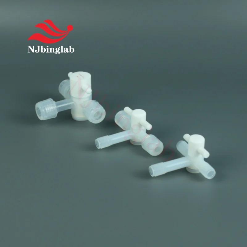 NJbinglab High Purity 3-Way PFA Manual Stop Valve for 1/4 Tube, for Semiconductor Pipeline Connections.