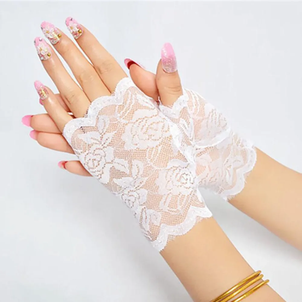 Summer Women Fingerless Gloves Sexy Female Lace Sailor Dance Mittens For Bride Half Finger Fishnet Dress Mesh Short Gloves