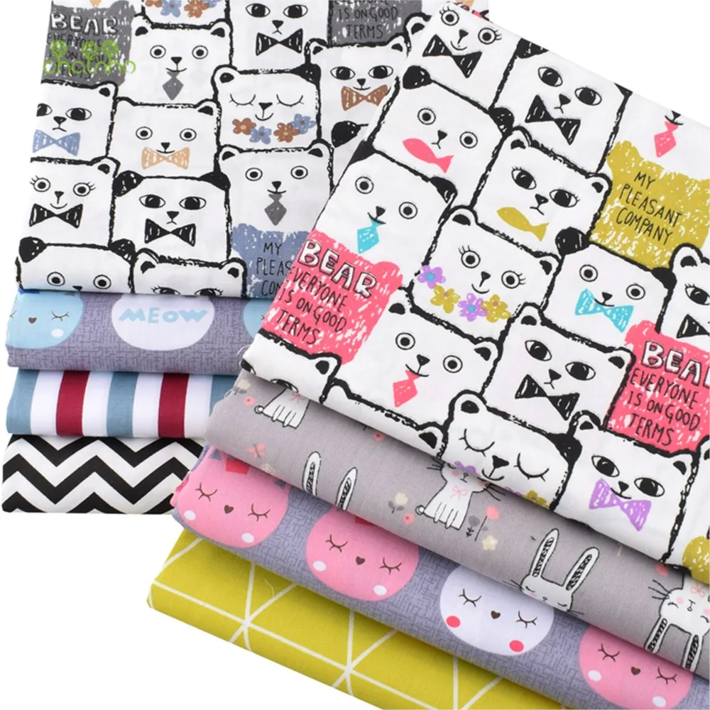 Chainho,Printed Twill Weave Cotton Fabric,Patchwork Cloth,DIY Sewing Quilting Material,8 Designs,2 Sizes,CC333,Cat Rabbit Series