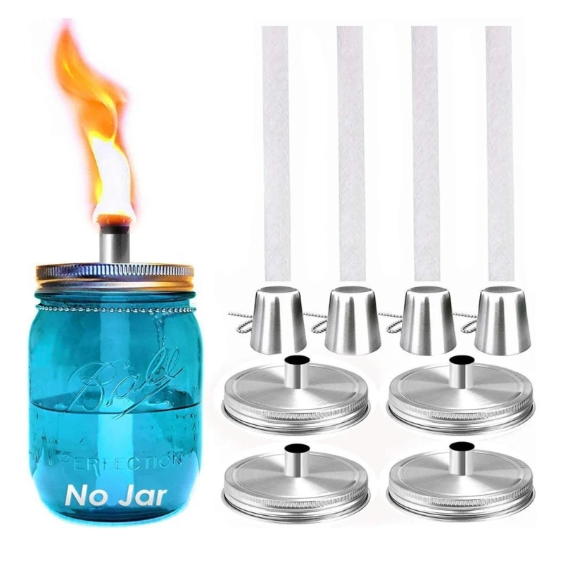 

4/6PCS Jar Torch Kits Bottle Torch Kits Fiberglass Wicks Lids