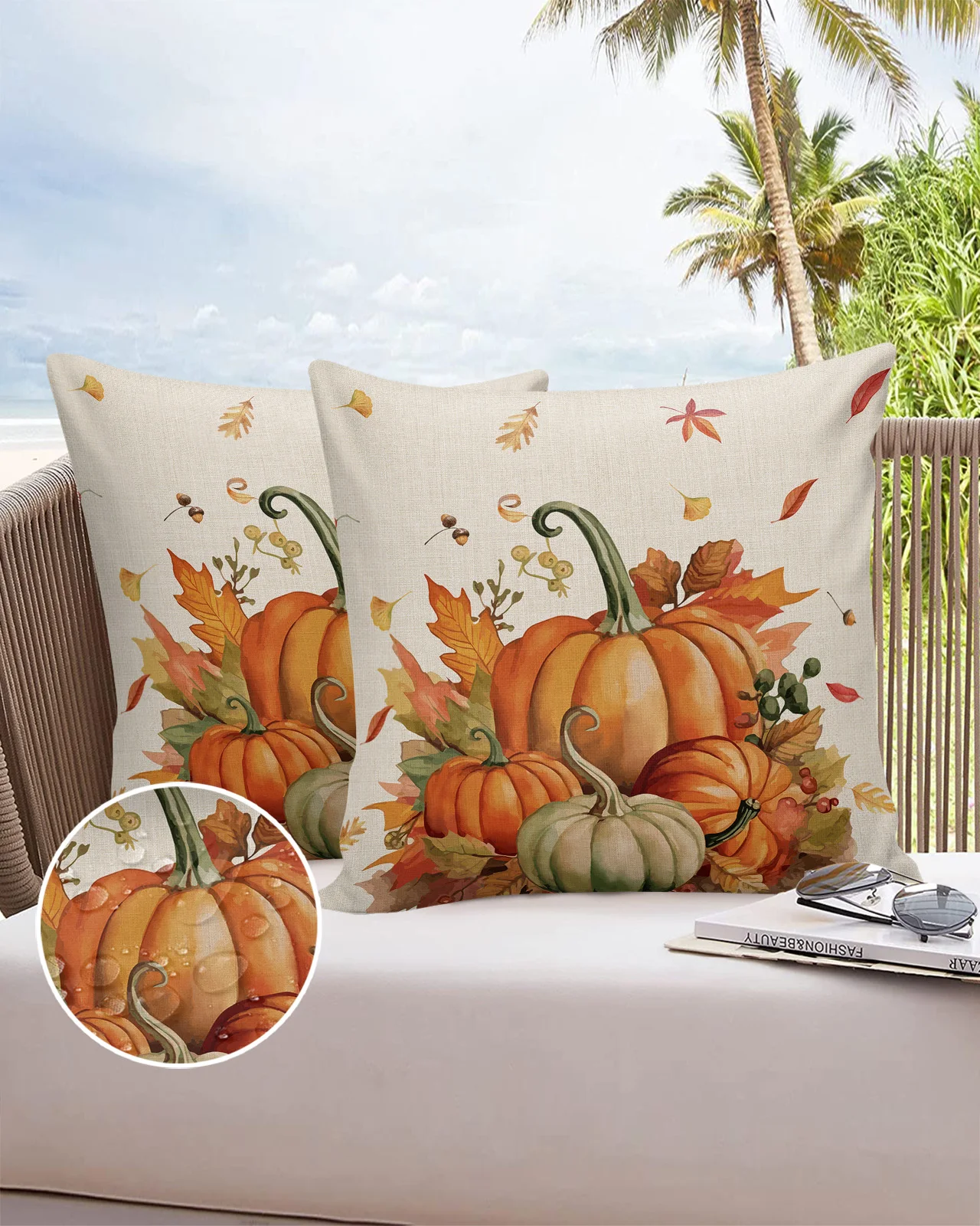 

Thanksgiving Pumpkin Fall Maple Leaf Waterproof Pillowcase Set Car Cushion Cover Home Sofa Office Decorative Pillowcase Cover