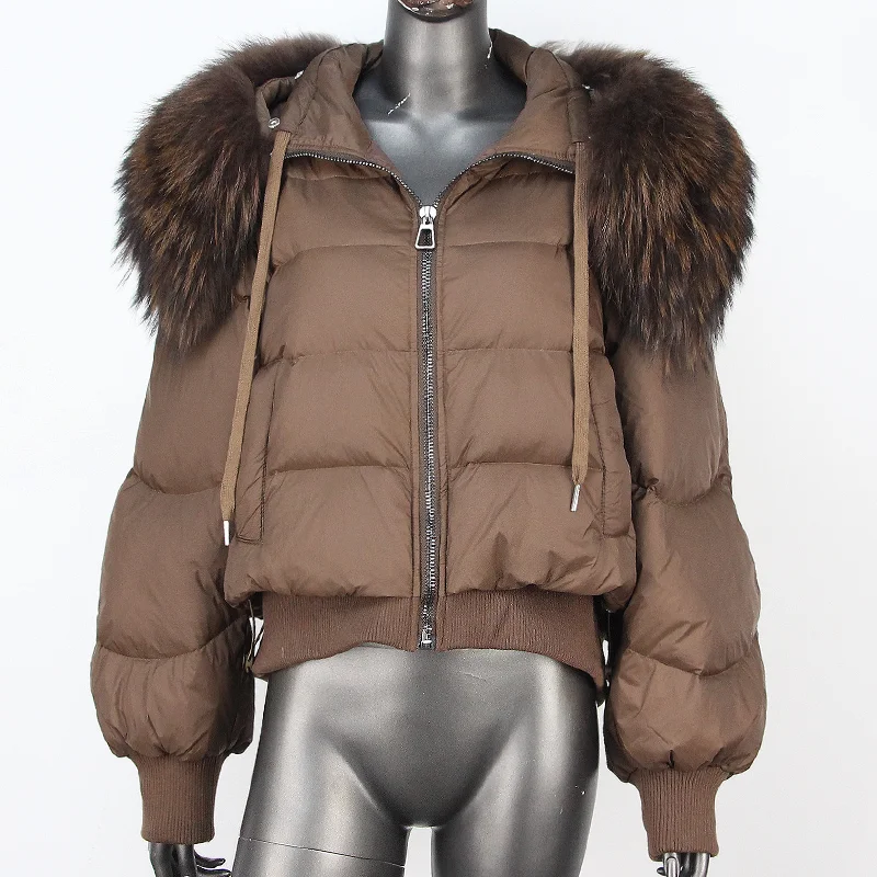 

2023 New Fashion Loose Winter Women 90% Duck Down Jacket Natural Real Raccoon Fur Big Collar Coat Thick Warm Streetwear