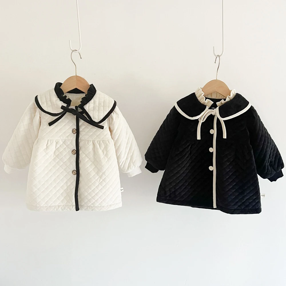 Girls Outerwear long Sleeves Winter Clothes Single-breasted Korean Style Fashion Children Coat 1-4 Years