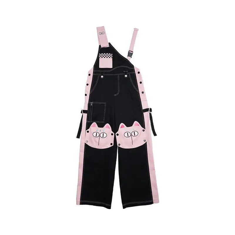 Black and Pink Strappy Pants for Teenage, Girlfriends Outfit, Cute Workwear, Denim Shorts, Japanese Harajuku Trousers, Summer