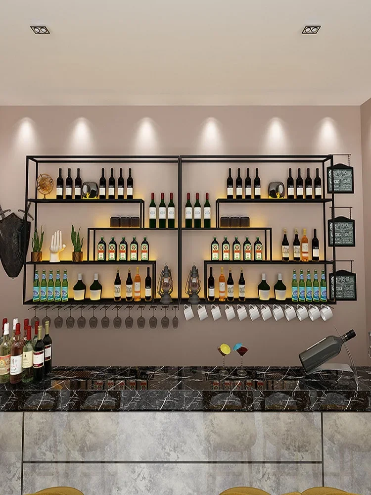 Bar Wrought Iron Luminous Retro Wine Rack Wall-mounted Wine Cabinet Home Rack Display