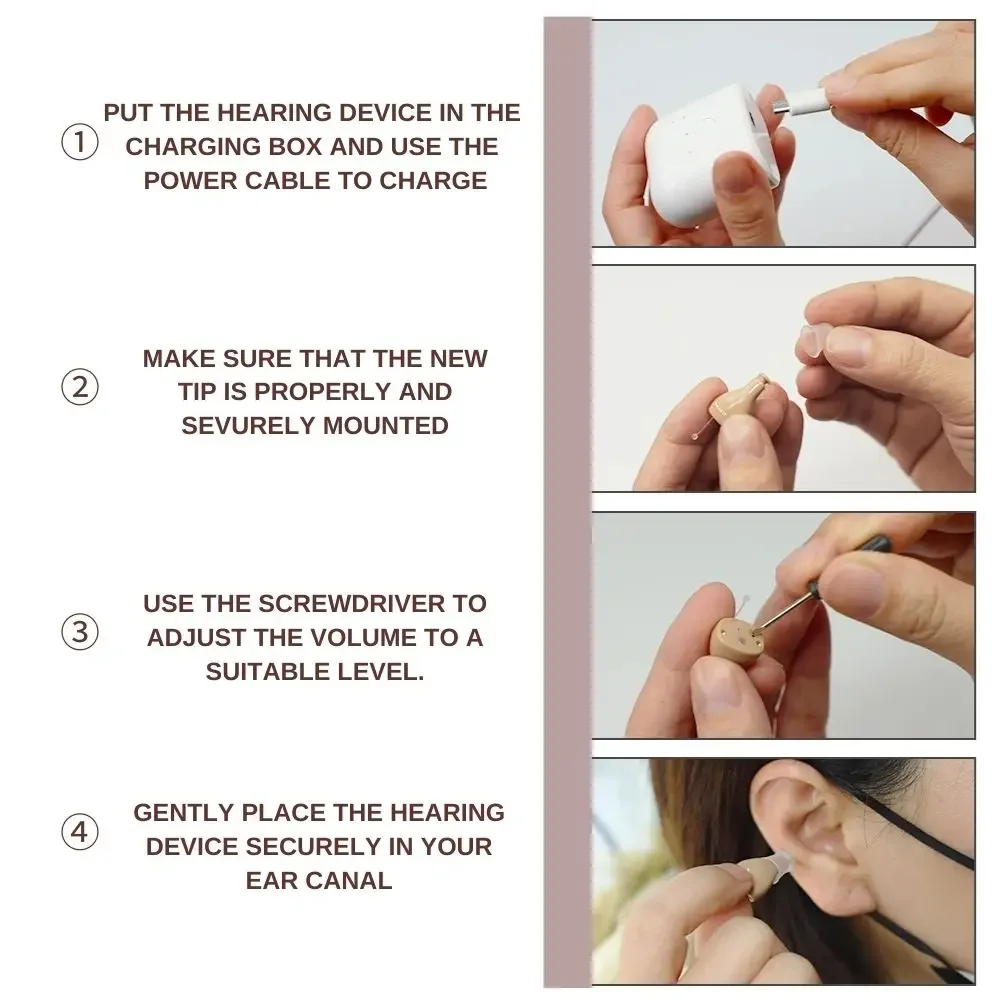 C400 Digital Hearing Aid USB Tpye C Rechargeable Mini In Ear Invisible Hearing Amplifier Assistant Adjustable Tone for Deaf 4
