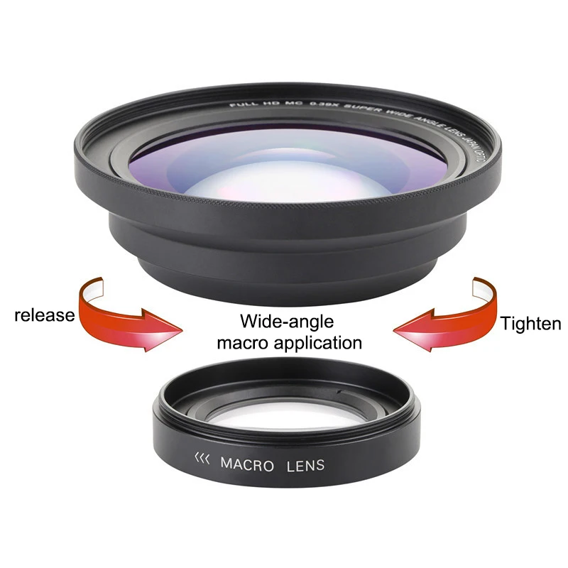 Macro professionale da 37 mm + obiettivo grandangolare da 72 mm 0,39X Full HD per videocamera 4K - Image 3