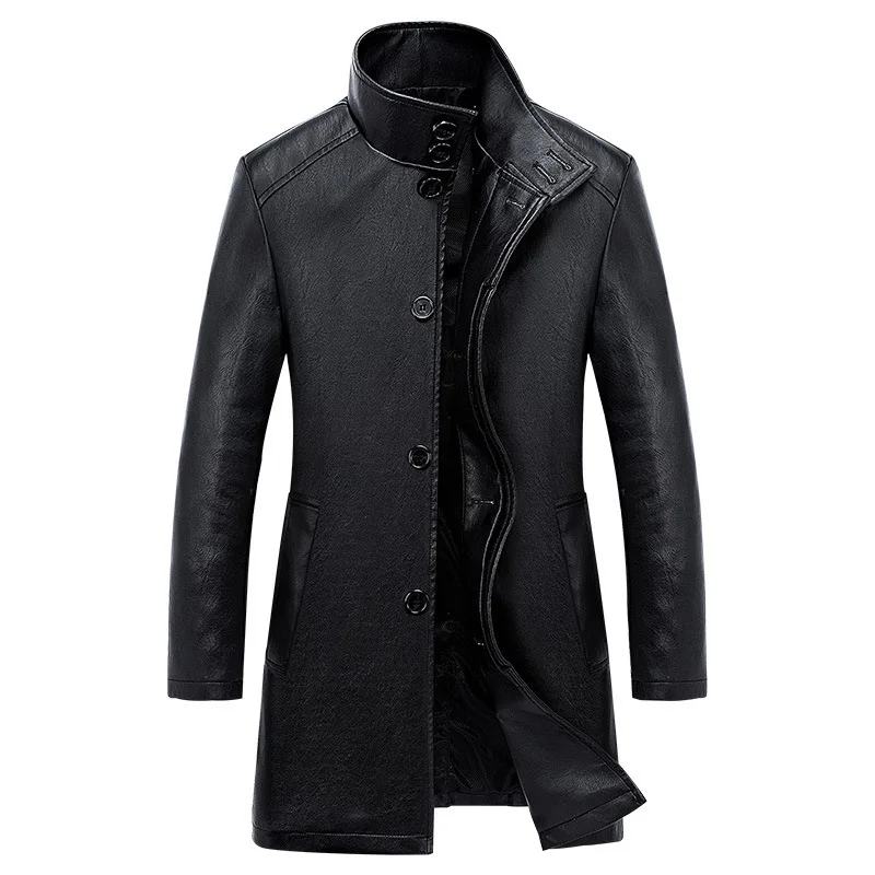 2024  Autumn New Men's Lapel Business Long Pu Leather Trench Coat Coat Large Size Casual Leather Mens Jacket Winter Jacket Men