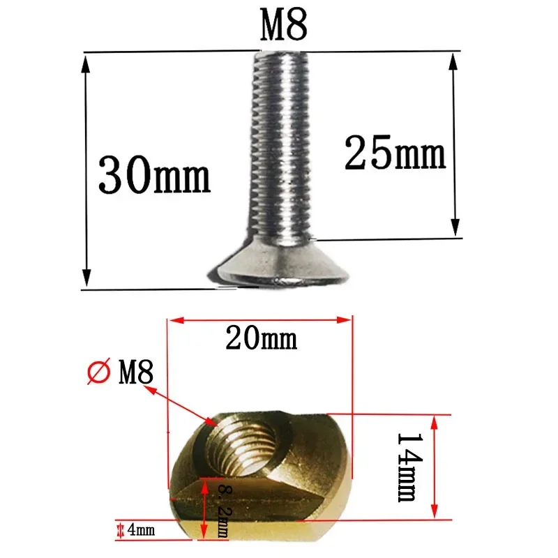 Sailboard Hydrofoil WindSurfing Board Screws M8x25 mm Universal Joint T-shaped Copper Nut Wind Wing Board Kite Accessories
