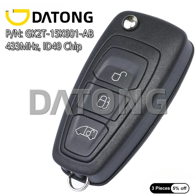 

Datong 3 Buttons 433MHz ID49 for Ford Transit / Custom Tourneo Custom 2015-2020 Flip Remote Key Fob GK2T-15K601-AB AA