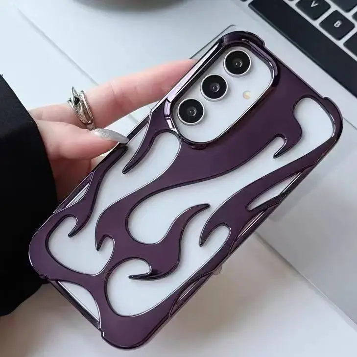Luxury Plating Hollow 3D Flame Pattern Shockproof Soft Phone Case