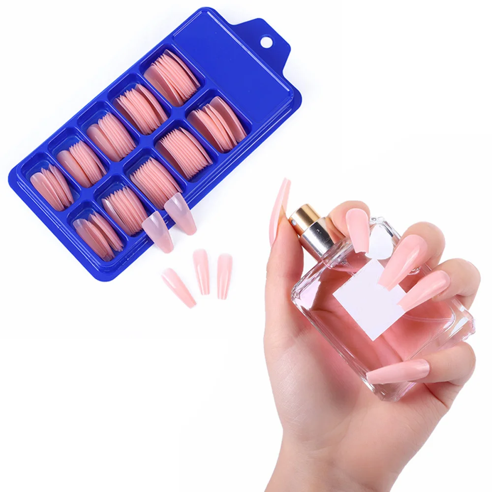 100pcs Nude Acrylic Extension Fake Nails Keen French Long Ballet False Nail DIY Nail Coffin Artifical Acrylic Tips Nail Art Tool