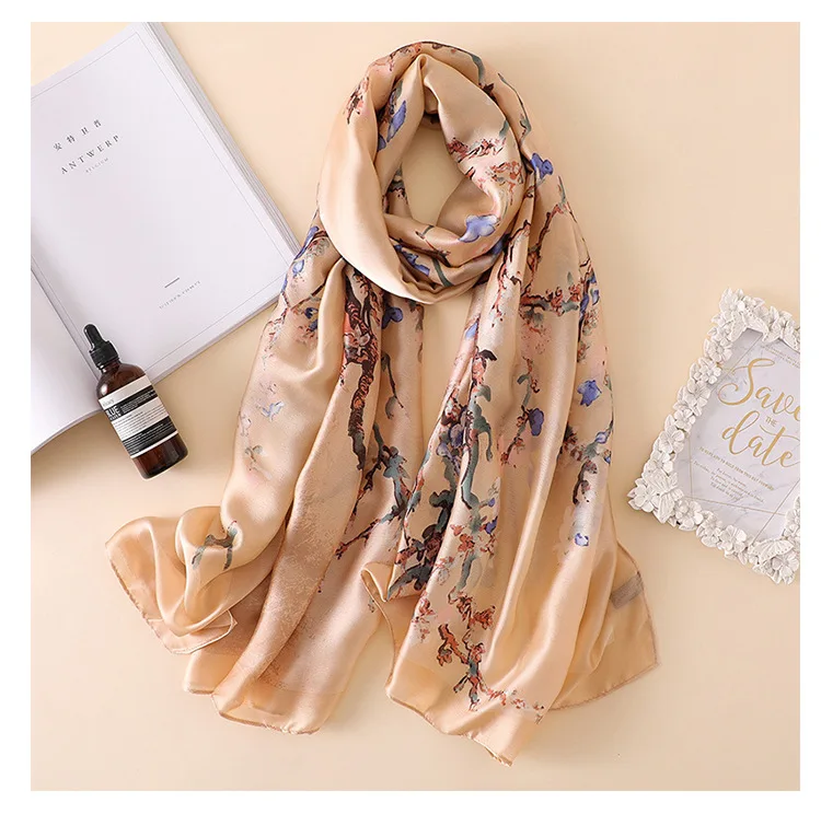 Van Gogh Ölgemälde Aprikose Blumen Seidenschal Frauen Designer Baum Schal Lange Bandana Foulard Femme Luxus Schals 180*90 cm – Detail 12