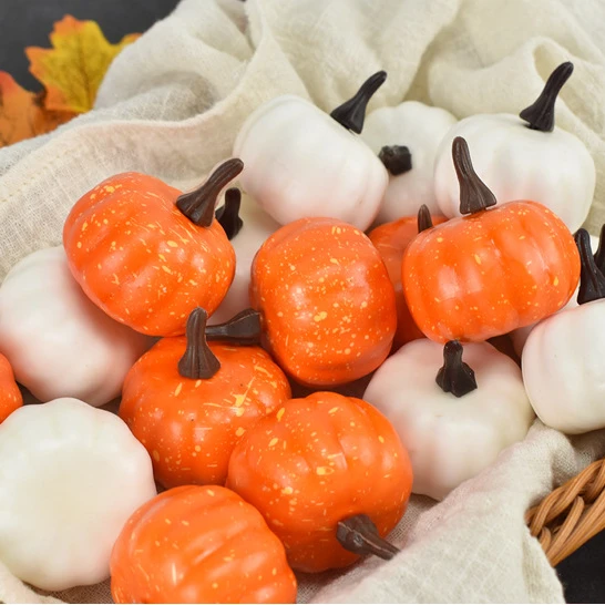 12Pcs Artificial White Orange Pumpkins Decorative Harvest Pumpkins for Fall Wedding Thanksgiving Halloween Table Centerpieces