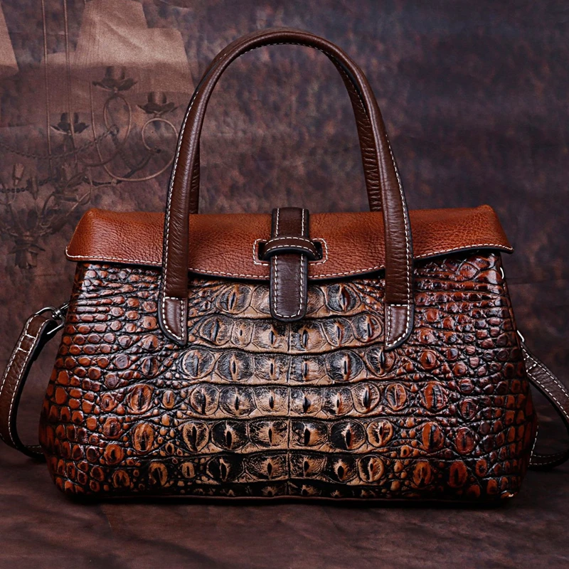 

Retro Women Messenger Shoulder Cross body Bags Female Tote Bag Cowhide Crocodile Pattern High Quality Genuine Leather Handbag