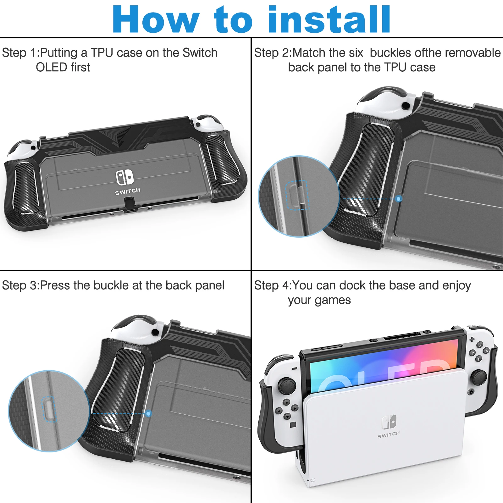 스위치 OLED 모델용 케이스, Nintendo Switch OLED 커버 케이스와 호환되는 TPU 및 PC 보호 케이스
