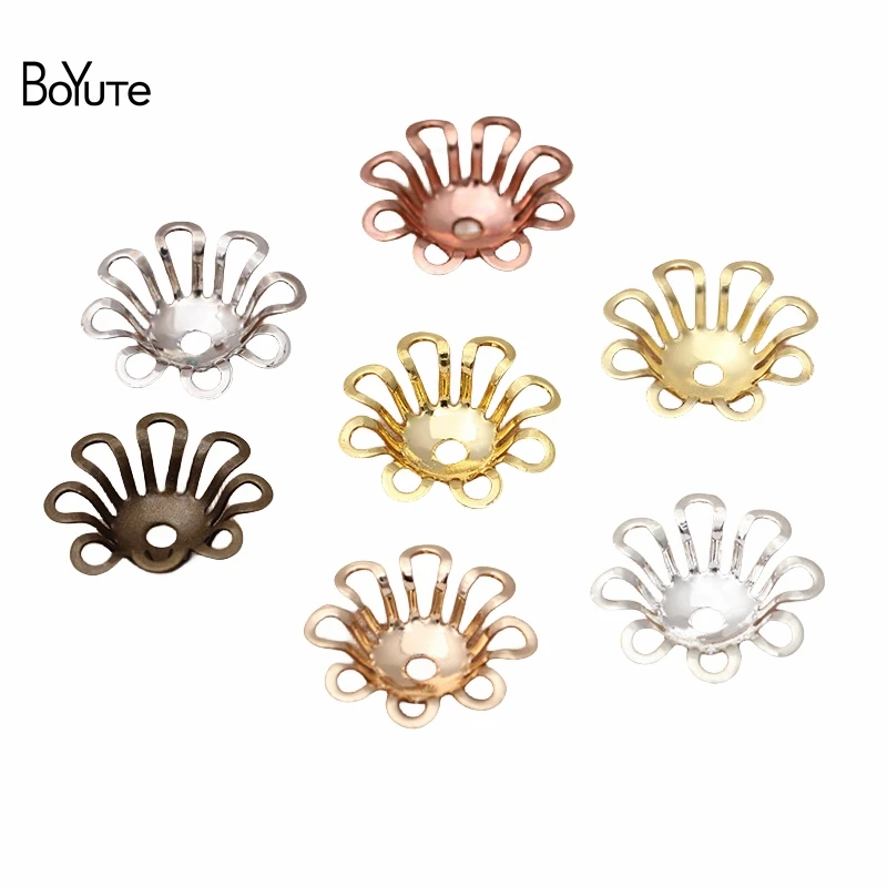 

BoYuTe Wholesale (100 Pieces/Lot) Metal Brass Stamping 4*15MM Filigree Flower Bead Caps DIY Jewelry Findings