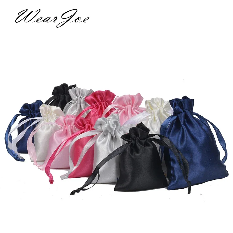 50pcs Silk Satin Drawstring Bag with Ribbon for Jewelry Hair Travel Watch Shoes Diamond Bead Ring Makeup Gift Packaging Pouch 10pcs mini transparent storage box prganizer 3 5x3 5x1 8cm display jewelry case for bead earring ring tiny items craft packaging