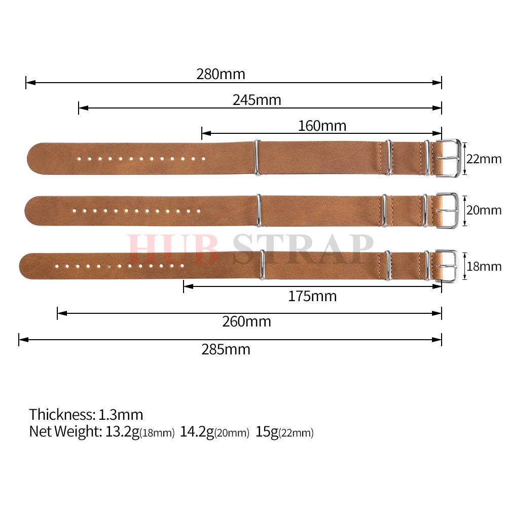 Universal Military-Style Leather Watch Band - Unisex Adjustable Strap