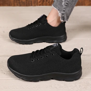 أحذية نسائية كاجوال عصرية قابلة للتنفس، أحذية مفلكنة سوداء شبكية قابلة للتنفس، خفيفة الوزن ومتعددة الاستخدامات للاستخدام اليومي، أحذية رياضية نسائية 2