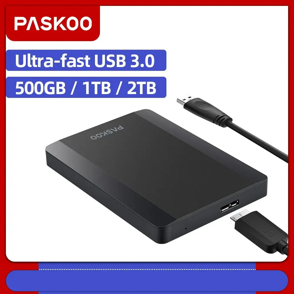 Paskoo HDD 2.5 ''tragbare externe Festplatte 500GB/1TB/2TB USB 3,0 Speicher kompatibel für PC,Mac,Desktop,MacBook,Xbox
