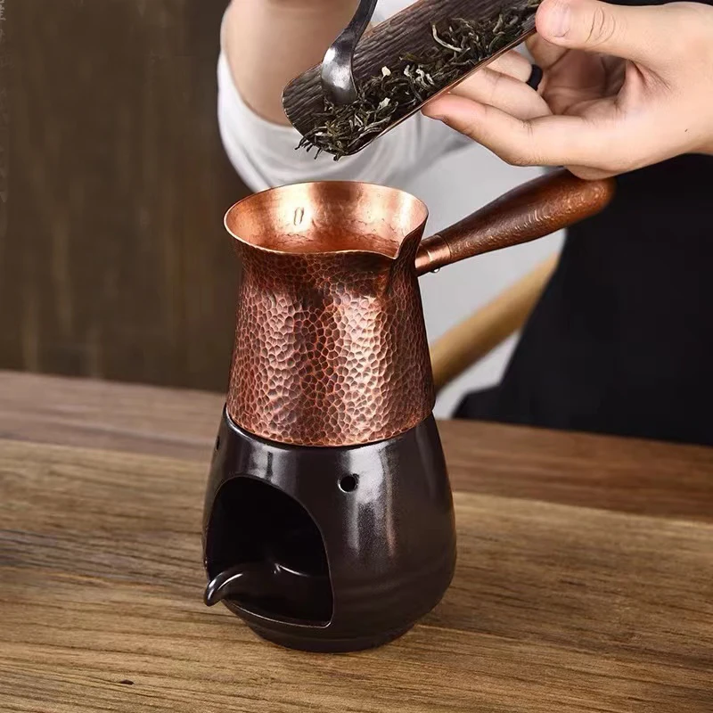 Copper Pitcher Pure Copper Pitcher Jug Tea Pot with Wooden Handle Kettles Hammer Handcraft Drinkware 400ml