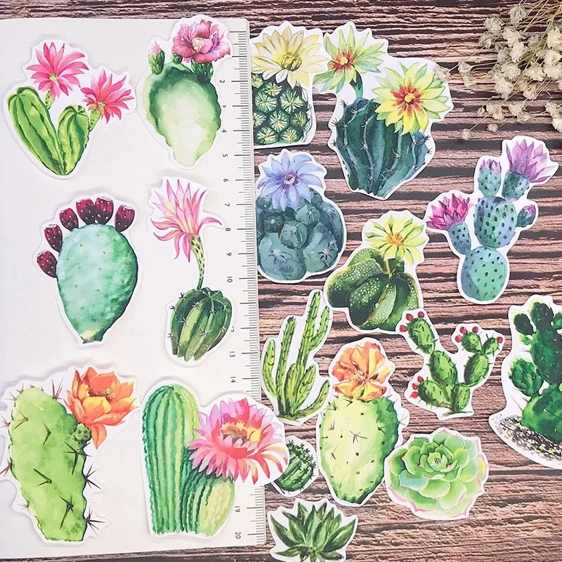 18 Stück Kaktus Sukkulenten Handkonto Aufkleber Material Tagebuch Fotoalbum DIY Gepäck Dekoration Journal Wasserdicht