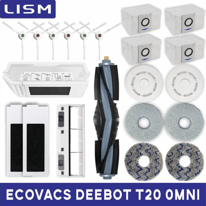 Ecovacs Deebot T20 OMNI Accessories Main Side Brush Mop Cloth HEPA Filter Dust Bag Replacement Spare Parts ecovacs deebot t10 omni x1 omni robot vacuum cleaner accessories dust bag hepa filter main side brush mop dustbin spare parts