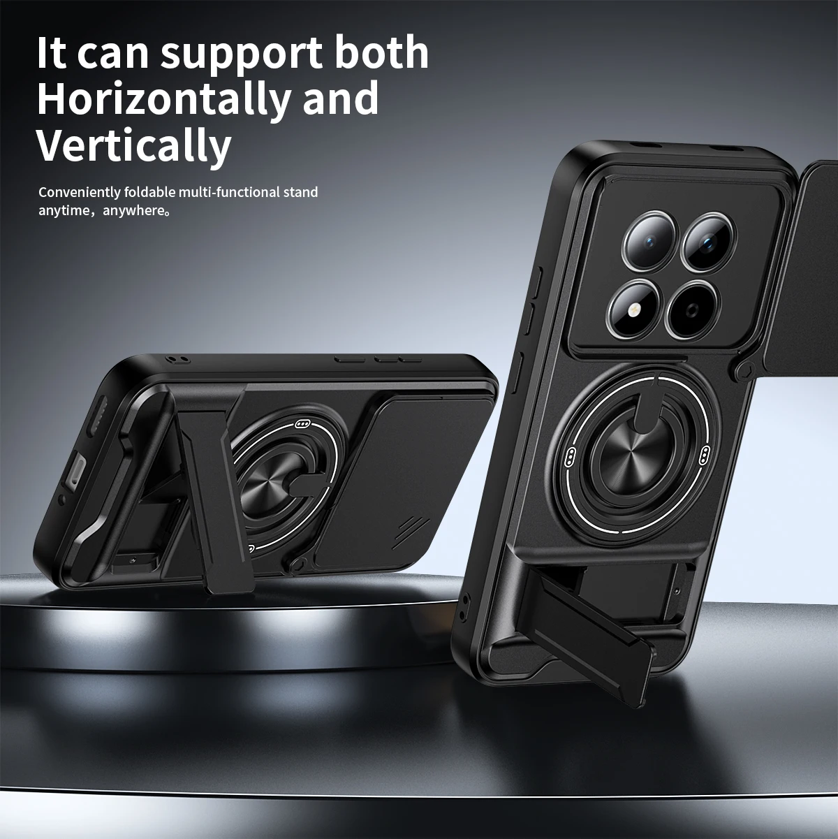 Shockproof Armor Kickstand Cover with Slide Camera Protector