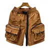 Men's Summer Solid Color Multi-pocket Cargo Shorts Trendy Brand Large Size Loose Casual Outdoor Functional Five-quarter Pants