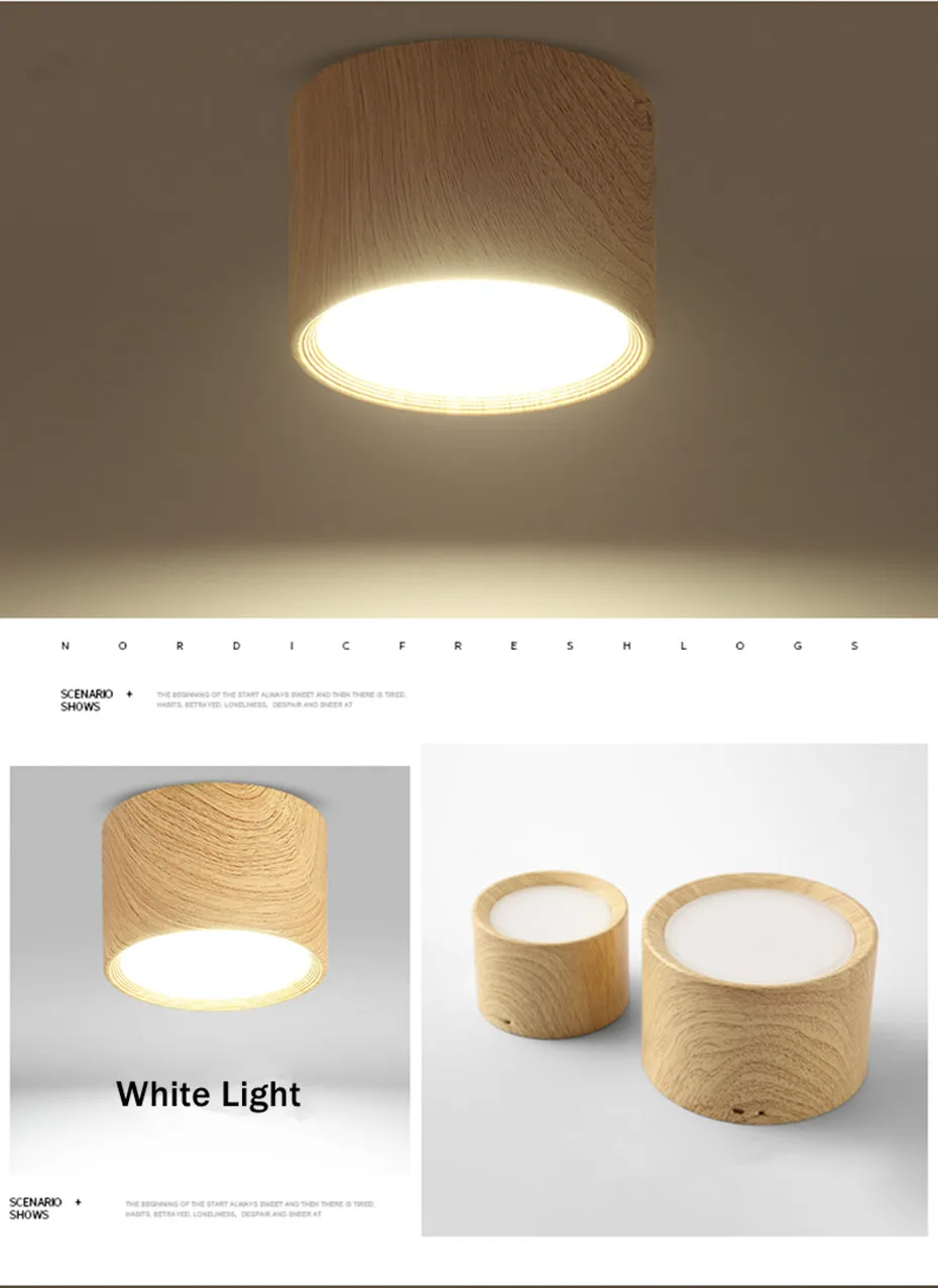[DBF]High Bright Ceiling Spot Lights 5W 12W Nordic Wood Surface Mounted Ceiling Spot Light for Ailse Bar Kitchen Indoor Lighting