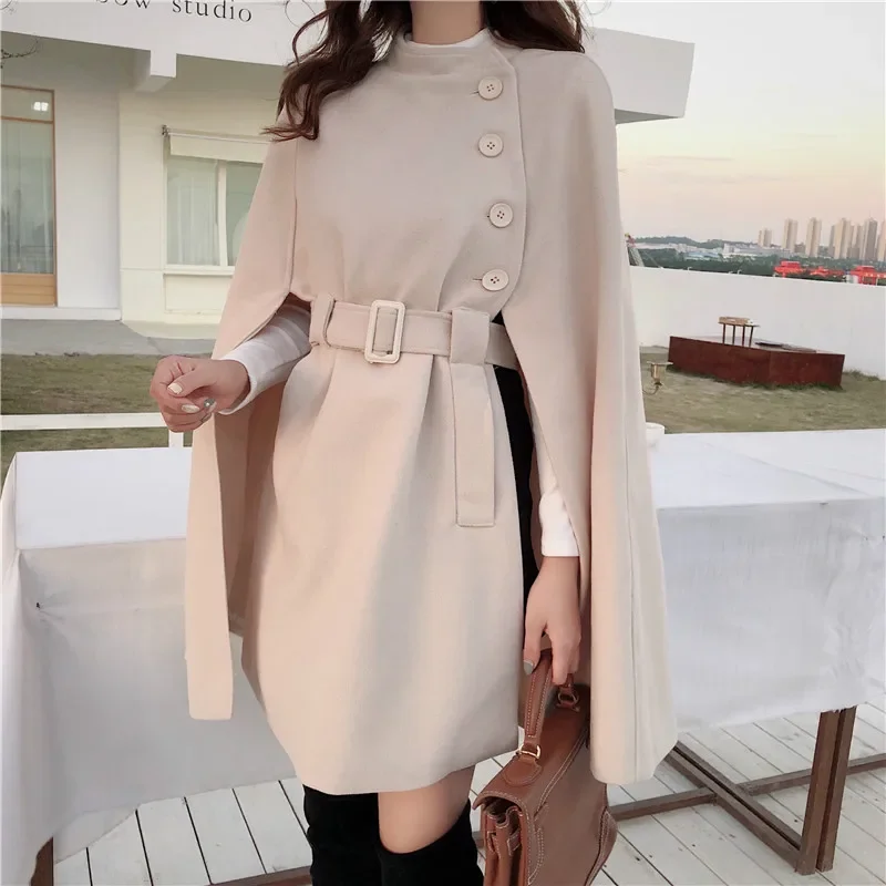 Women Winter Tops Korean Solid Color Collect Waist Cape Coats Woman New Style Khaki Black ElegantWoolen Loose Medium Long Coat iffvgx kawaii a5 kpop photocard holder idol photo albums binders photocards collect book album for photographs korean stationery