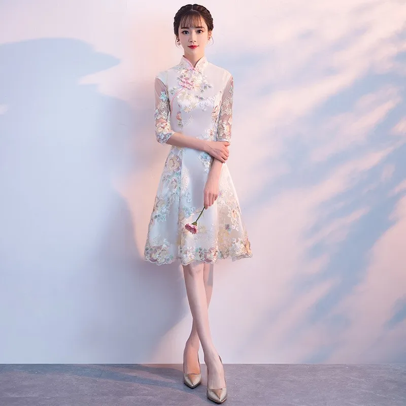 Vintage Chinese Style Wedding Dress Retro Toast Clothing Mini Gown Marriage Cheongsam Qipao Party Evening Dress Vestidos Clothes