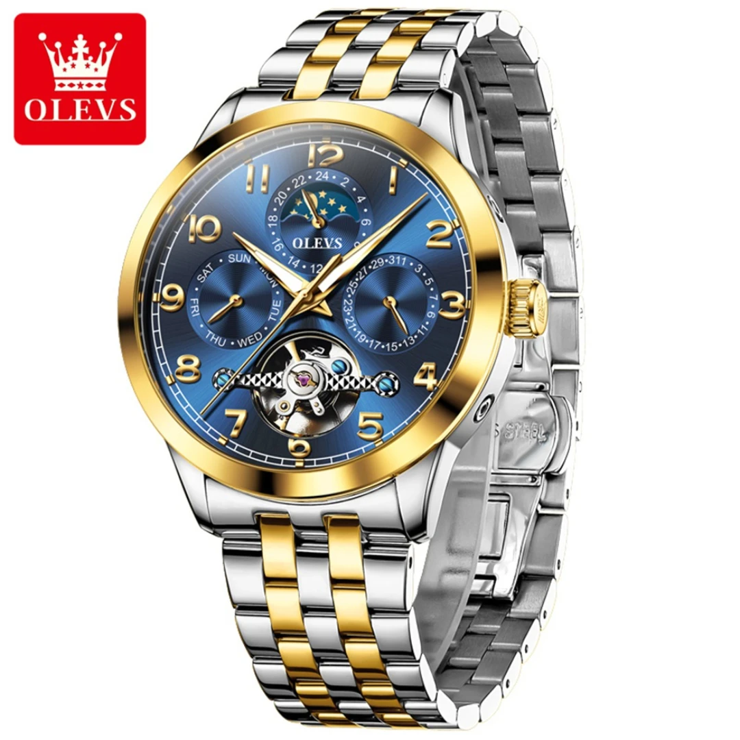 

OLEVS 7018 Fashion Mechanical Watch Gift Stainless Steel Watchband Round-dial Week Display Calendar