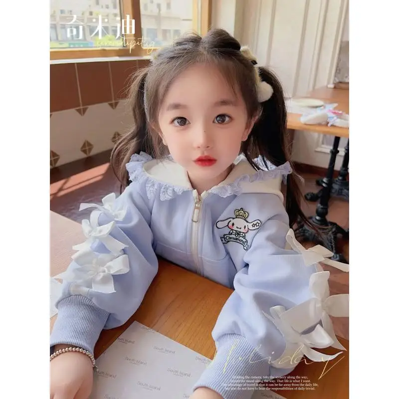 

Sanrio Girls' Casual Wear Cinnamoroll Spring and Autumn Kawaii Girls Athleisure Fashion Cutie Two-Piece Set Coat Sweatpants