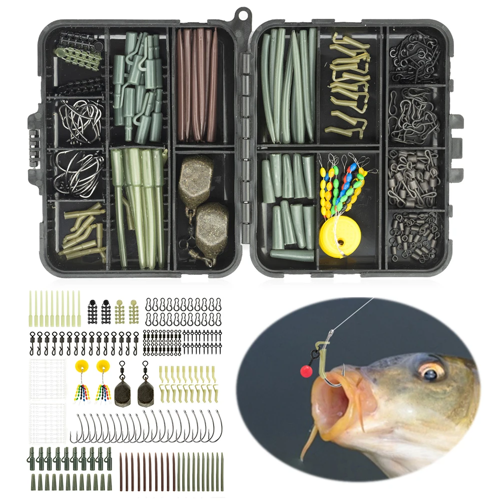 217Pcs Carp Fishing Accessories Clip Quick Change Snap Swivel Tail Sleeves Carp Fishing Accessories Set for Carp Rig