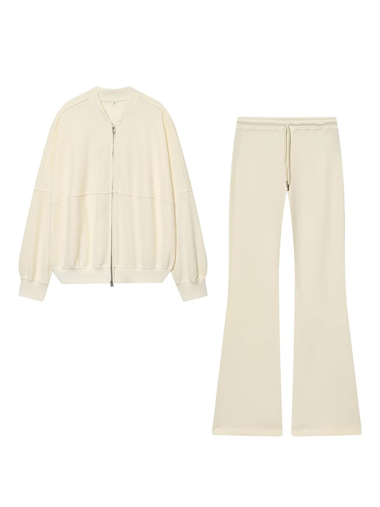 New Women's Zip Up Bomber Jacket and Drawstring Flared Pants Suit Fashion Casual Cozy Daily Sporty Simple Style Sets Autumn