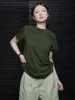 ZZ155 Summer 2024 New Retro Solid Color Commuter Shoulder Short Sleeve T-Shirt Women's Loose Casual Comfortable Versatile Top 1