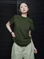 ZZ155 Summer 2024 New Retro Solid Color Commuter Shoulder Short Sleeve T-Shirt Women's Loose Casual Comfortable Versatile Top 1