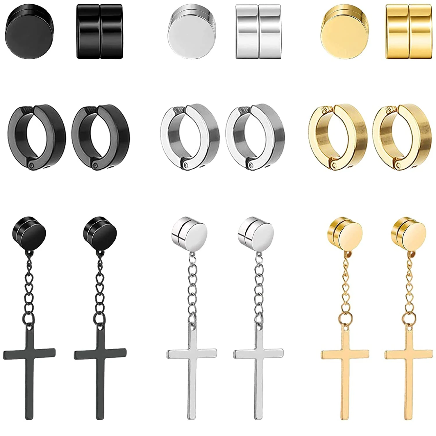 15pairs/set Stainless Steel Cross Hinge Earrings For Men And Women,  Silver/black/gold Color | SHEIN USA