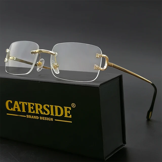 CATERSIDE bleu rectangulaire lunettes de soleil hommes sans monture en métal mode carré lunettes de soleil pour femmes dégradé lentille lunettes extérieures UV400 1