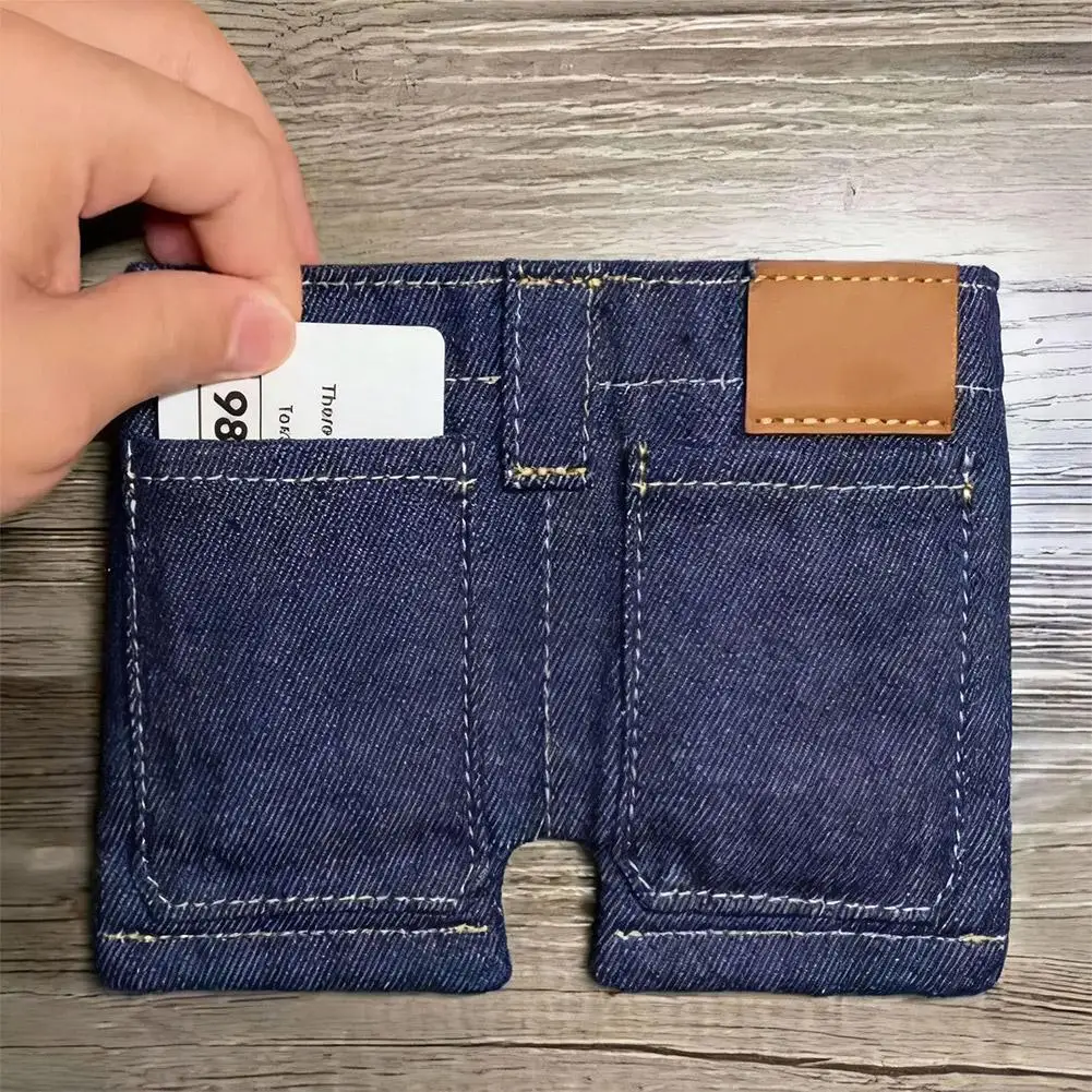 Pocket Pants Mini Jeans Wallet,Foldable Jeans Shaped Change Bag Card Holder Wallets,Portable Retro Pants Style Wallets 5
