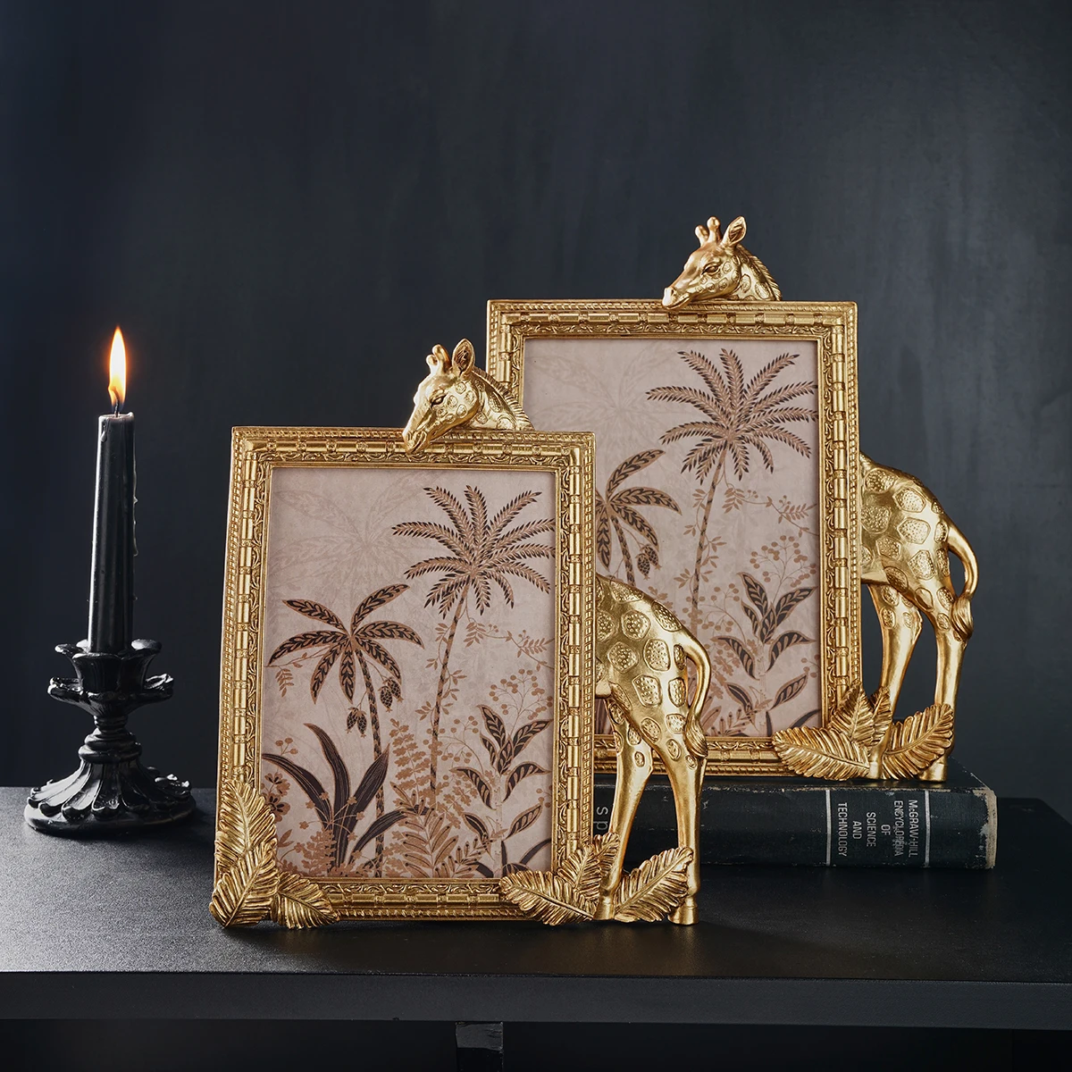 1PC, golden resin material rectangular giraffe-shaped decorative photo frame, resin material desktop warm photo display frame