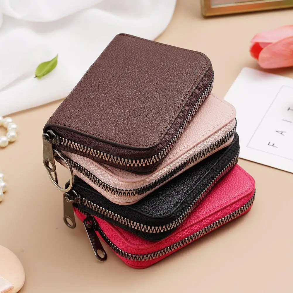 Mehrfach-Kartenhalter Vintage Kleine Geldbörse für Damen und Herren Geschäfts-Bankkarten-Etui Münzbeutel aus Massivem Leder mit Reißverschluss – Detail 10