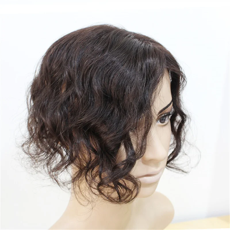 Curly Wavy Human Hair Toppers Clip In Toppers With Side Bangs Hair For Women Bangs Toupee Wiglets Hairpieces For Mild human hair bangs women hair topper